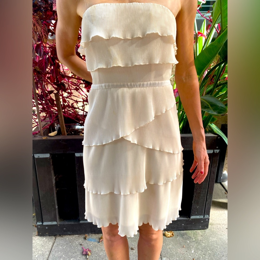 Cream, Layered, Strapless Mini